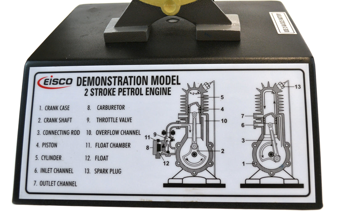 2 Stroke Gasoline Hand Crank Engine Model with Actuating Movable Parts to Demonstrate Engine Basics - 14" Tall - Eisco Labs