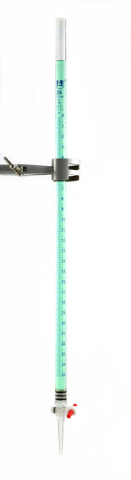 Burette, Acrylic, 25mL - Class B - 0.1mL Blue Graduations - With PTFE Key Stopcock