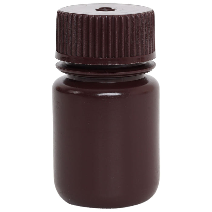 Eisco - Pack of 12, Sterile 30mL Wide Mouth Amber HDPE Reagent Bottles with Polypropylene Caps, Leak-Proof, UV Light Protection for Laboratory Samples, -100 to 120°C, Durable Chemical-Resistant Lab Containers