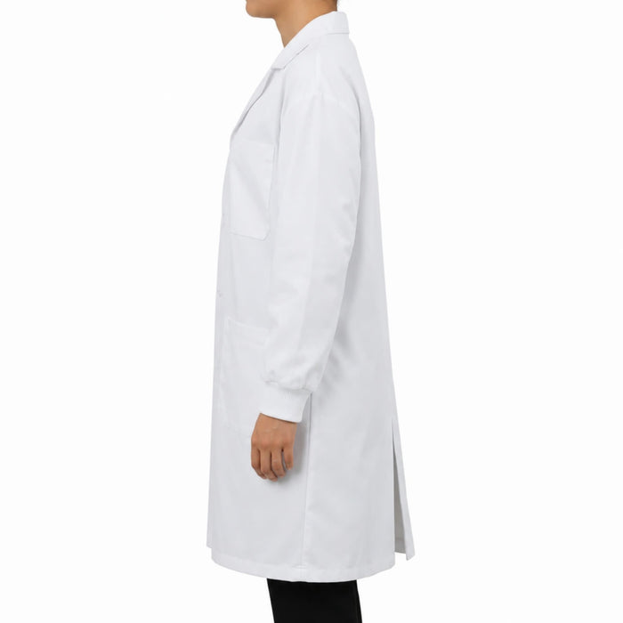 Eisco Adult XS Professional Grade Poly-Cotton Lab Coat with Ribbed Cuffs – Durable Snap Front Laboratory Coat, 3 Pockets, Machine Washable, White