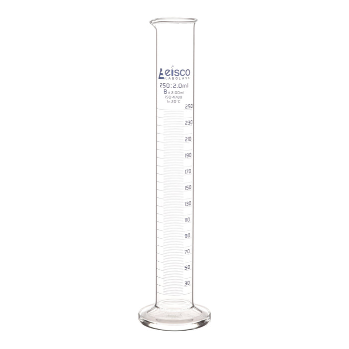 Graduated Cylinder, 250ml - Class B - Blue Graduations, Round Base