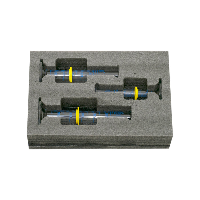 Premium Graduated Cylinder Set - 10mL, 25mL & 50mL - ASTM Class A - Protective Collars - Hexagonal Base - Blue Graduations - Borosilicate Glass