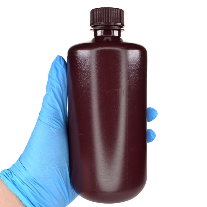 Eisco - Bulk Pack of 125 500mL Narrow Mouth HDPE Amber Reagent Bottles with Polypropylene Caps, Non-Sterile, Lab Containers for Light-Sensitive Substances, -100 to 120°C Temperature Range