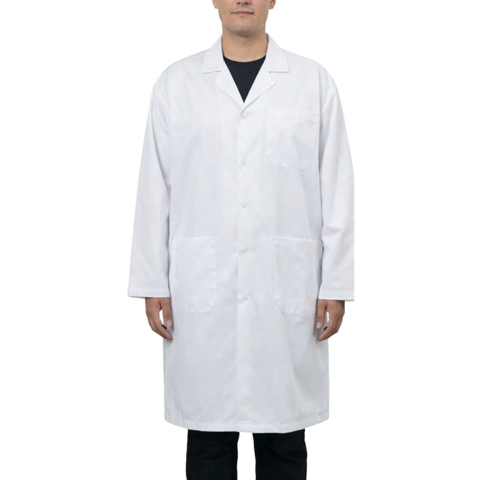 Eisco Adult Large Professional Grade 100% Cotton Lab Coat – Snap Front Laboratory Coat, 3 Pockets, Machine Washable, White