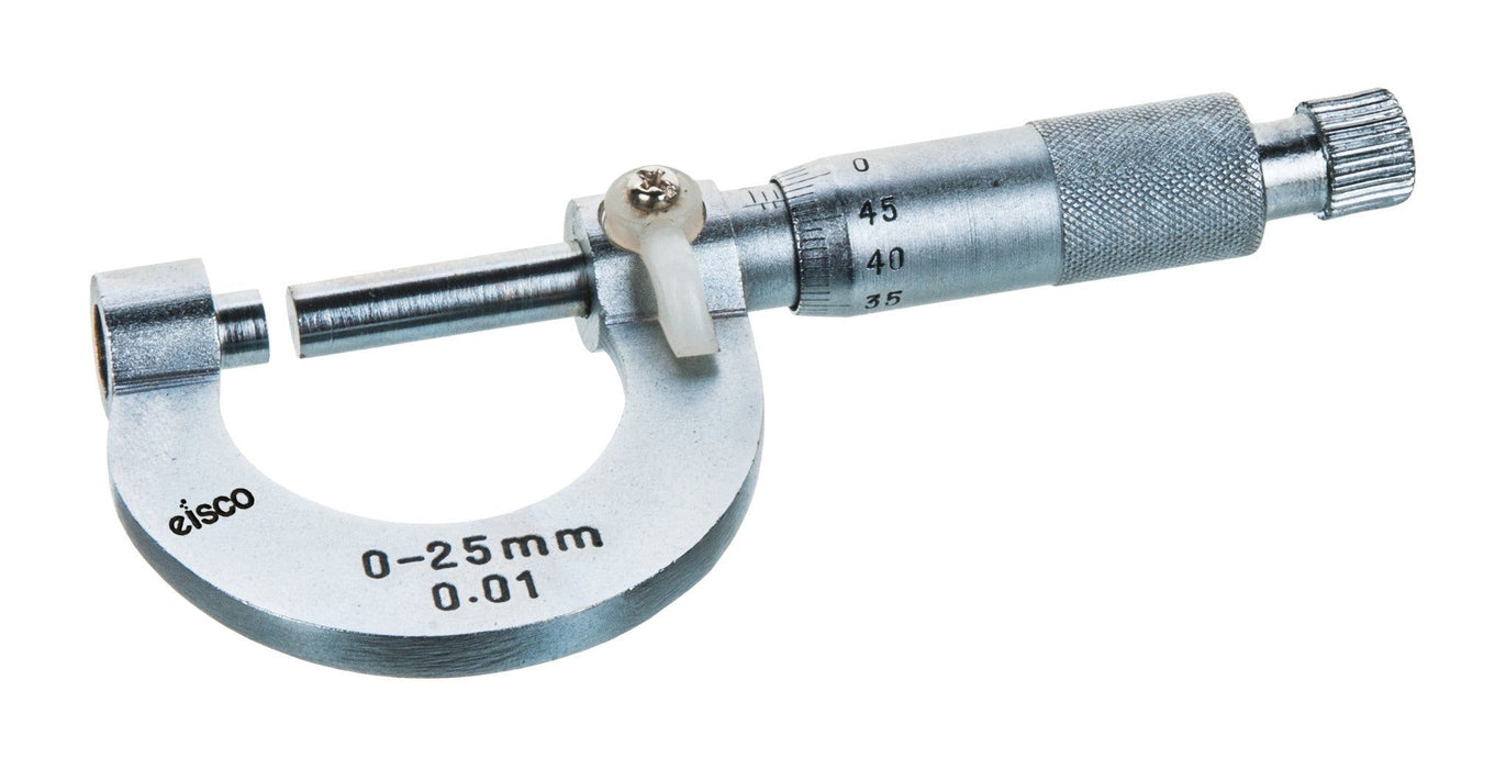 Eisco Labs Micrometer Screw Gauge w/Lock, Nickel Plated Brass - Range 0-25x0.01mm