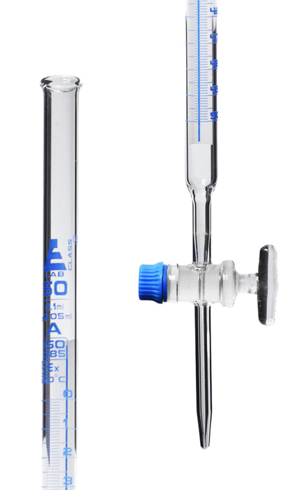 Schellbach Burette, 50mL - Class A - Glass Stopcock - Blue Graduations - Borosilicate Glass
