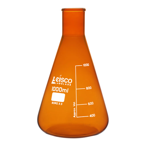 Erlenmeyer Flask, Amber, 1000mL - Narrow Neck - Borosilicate Glass