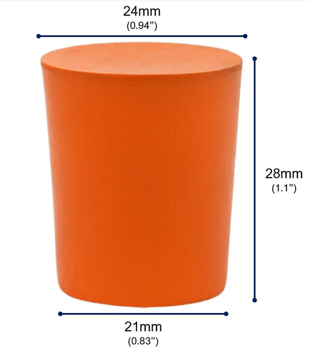 10PK Rubber Stoppers - Solid - 21mm Bottom, 24mm Top, 28mm Length