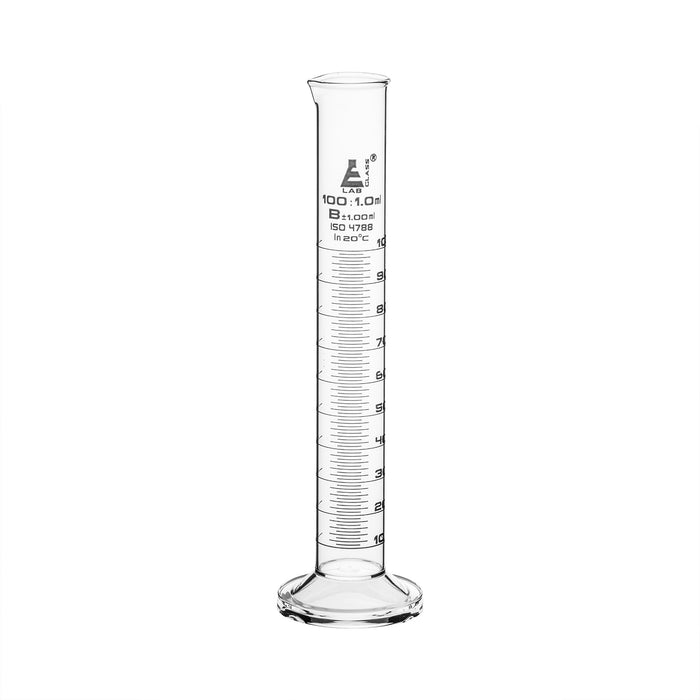 Graduated Cylinder, 100mL - Class B - Round Base - White Graduations - Borosilicate Glass