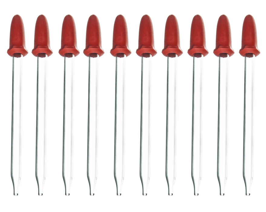 Pack of 10 Glass Dropping Pipettes, 1.7ml Capacity, Rubber Teat, Narrow Mouth - Eisco Labs