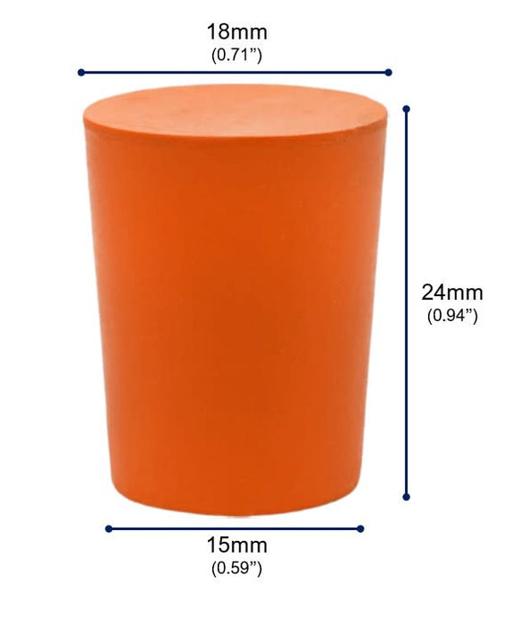 10PK Rubber Stoppers - Solid - 15mm Bottom, 18mm Top, 24mm Length