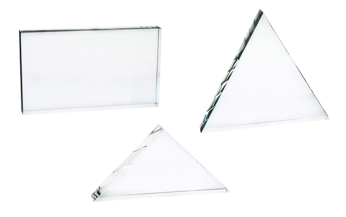 Set 3 Large Acrylic Blocks for Light and Prism Demonstrations - Rectangle (7.5"x4.3"), Equilateral Triangle (7.5"), Right Isosceles Triangle (7.25" x 5.1") - All 0.91"/23mm Thick
