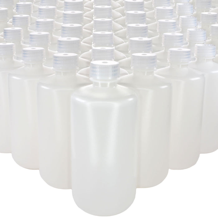Eisco - Bulk Pack of 125, 500mL Narrow Mouth HDPE Translucent Reagent Bottles with Polypropylene Caps, Non-Sterile, Leak-Proof, Chemical Resistant Laboratory Storage Bottles, -100 to 120°C Temperature Range