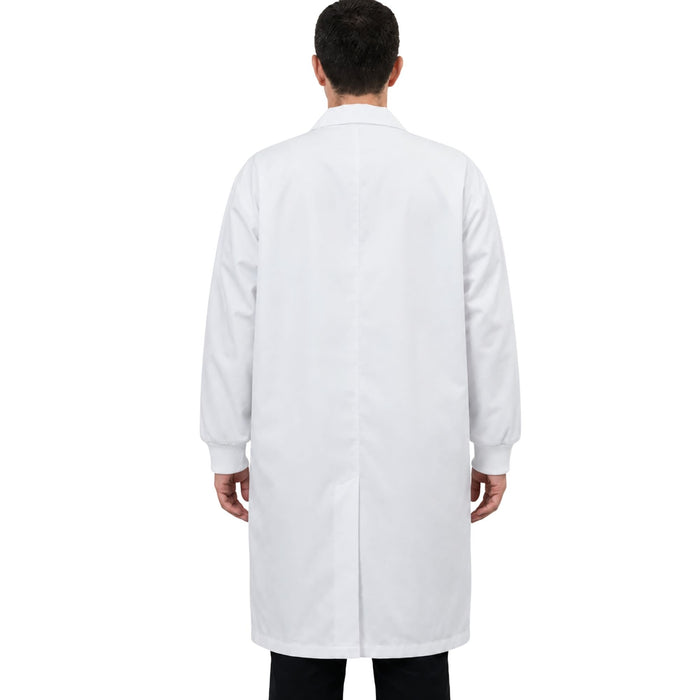 Eisco Adult Large Professional Grade Poly-Cotton Lab Coat with Ribbed Cuffs – Durable Snap Front Laboratory Coat, 3 Pockets, Machine Washable, White