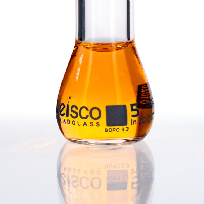 Eisco - Volumetric Flask 5mL Class A ASTM-E288 Compliant Borosilicate Glass with Polypropylene Stopper and Individual Work Certificate