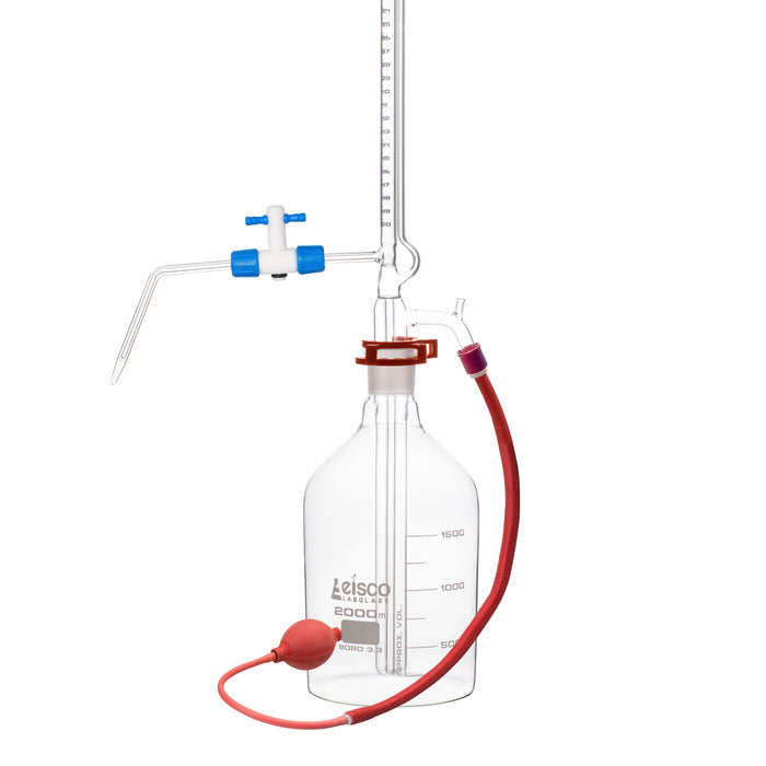Automatic Zero Burette, 50ml - Class B - 34/35 Joint Size - 0.10±ml Tolerance, 0.10ml Sub. Divisions - 2000ml Reservoir Capacity - Eisco Labs