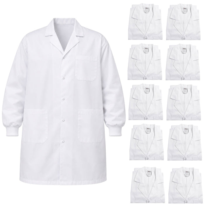 Eisco Adult 2XL Professional Grade Poly-Cotton Lab Coat with Ribbed Cuffs, 10 Pack – Durable Snap Front Laboratory Coat, 3 Pockets, Machine Washable, White