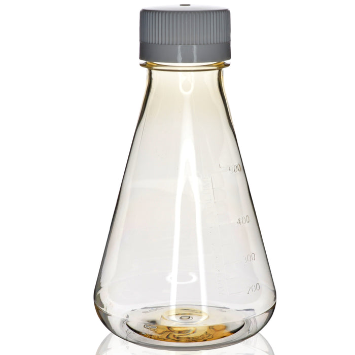 Eisco - Pack of 1, 500mL Sterile Polycarbonate Erlenmeyer Flask, Non-Vented, Flat Bottom, Gamma Sterilized, USP Class VI, Lab-Grade, Chemical Storage, Cell Culture, Mixing