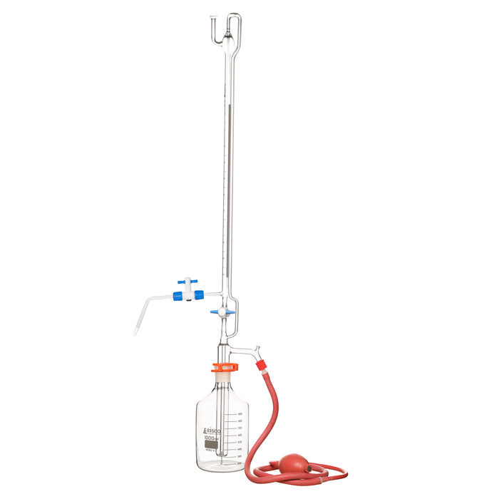 Automatic Zero Burette, 25ml - Class B - 29/32 Joint Size - 0.10Â±ml Tolerance, 0.10ml Sub. Divisions - 1000ml Reservoir Capacity - With Intermediate Stopcock & Schellbach Stripe - Eisco Labs