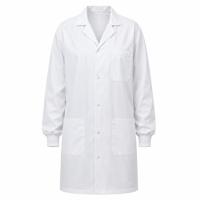 Eisco Adult Large Professional Grade Poly-Cotton Lab Coat with Ribbed Cuffs – Durable Snap Front Laboratory Coat, 3 Pockets, Machine Washable, White