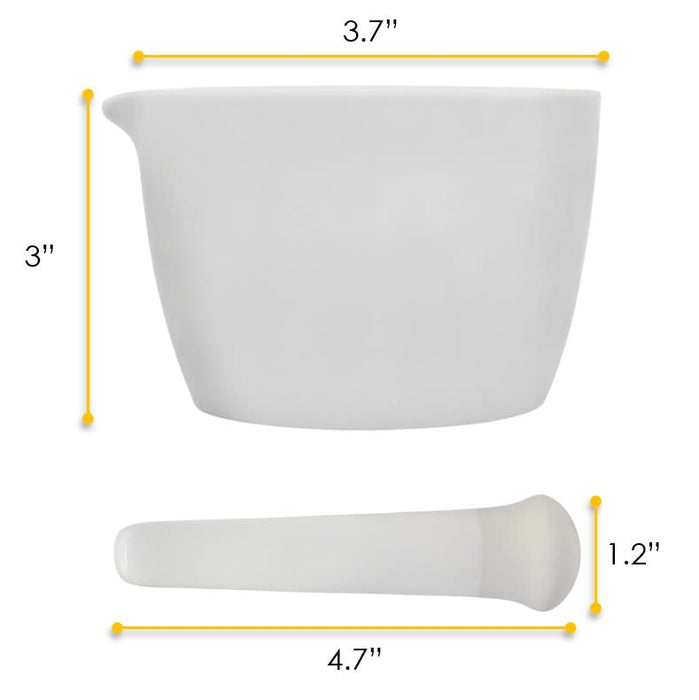 Porcelain Mortar & Pestle Set, 5oz - Heavy Duty Pattern - Unglazed Grinding Surface