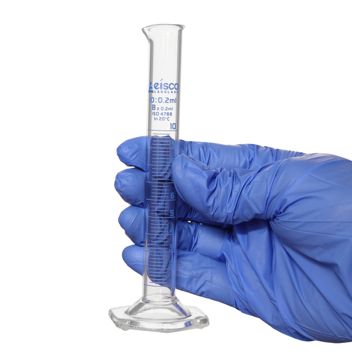 Graduated Cylinder, 10ml - Class B - Blue Graduations, Hexagonal Base