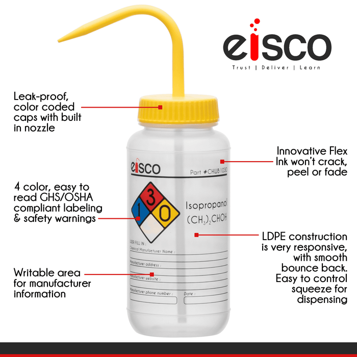 2PK Performance Plastic Wash Bottle, Isopropanol, 500 ml - Labeled (4 Color)
