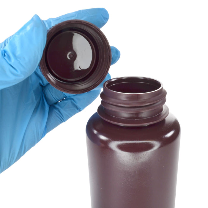 Eisco - Bulk Pack of 250, 250mL Wide Mouth Amber HDPE Reagent Bottles with Polypropylene Caps, Non-Sterile, Leak-Proof, Chemical-Resistant, UV Light Shielding for Labs, -100°C to 120°C