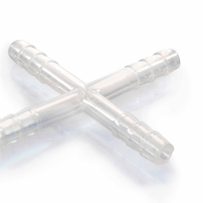 Eisco – 8mm Cross Tubing Connector, Polypropylene – 4-Way Barbed Tube Fittings for Air, Water, and Vacuum Routing – Pack of 20 for Laboratory & Technical Applications