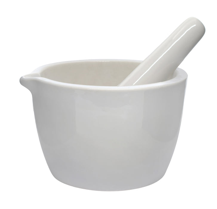Porcelain Mortar & Pestle Set, 13.5oz - Heavy Duty Pattern - Unglazed Grinding Surface