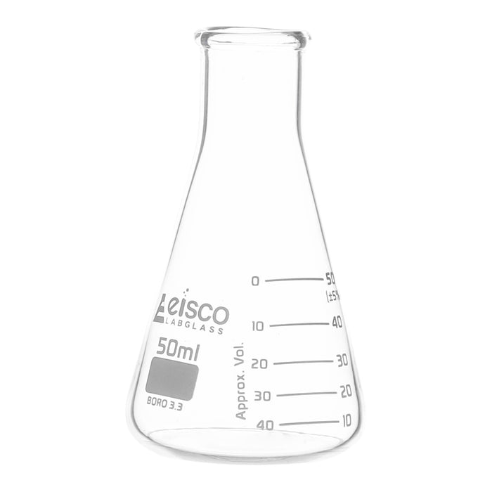 Erlenmeyer Flask, 50mL - ASTM, Dual Graduated Scale - Borosilicate Glass