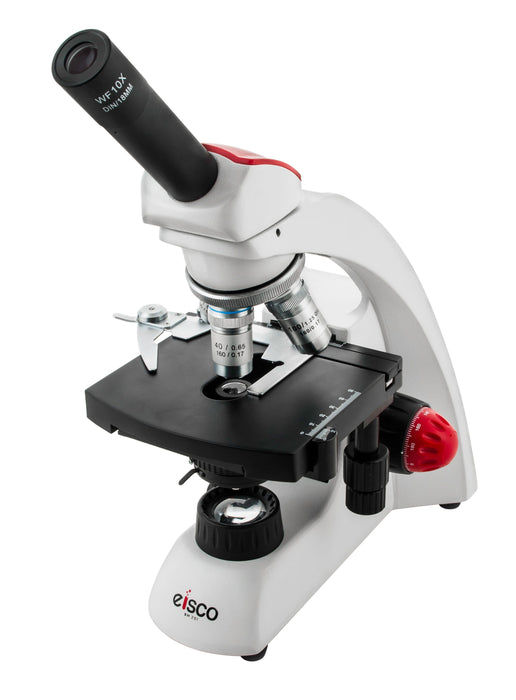 Premium Advanced Monocular Microscope, 360 Degree Rotatable Head, Color Coded DIN Objectives, Fine Adjustment Knobs (0.002mm Graduations) - Eisco Labs
