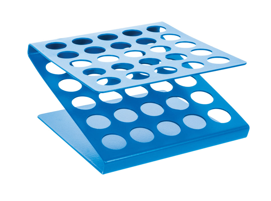 Z' Shape Aluminum Test Tube Stand with 25 Holes - Powder-Coated Blue Laboratory Rack - 17mm Diameter Holes for Secure Test Tube Support - Durable and Lightweight Design for Scientific Applications