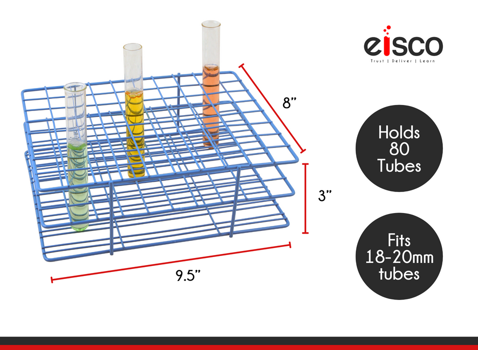 Blue Epoxy Coated Steel Wire Test Tube Rack, 80 Holes, Outer Diameter Permitted of Tubes 18-20mm or Less , 8x10 Format