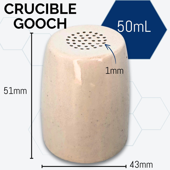 Eisco Labs - Gooch Crucible – 50mL Porcelain Filtration Crucible with Perforated Bottom, Glazed Interior & Exterior for Lab & Home Science Use