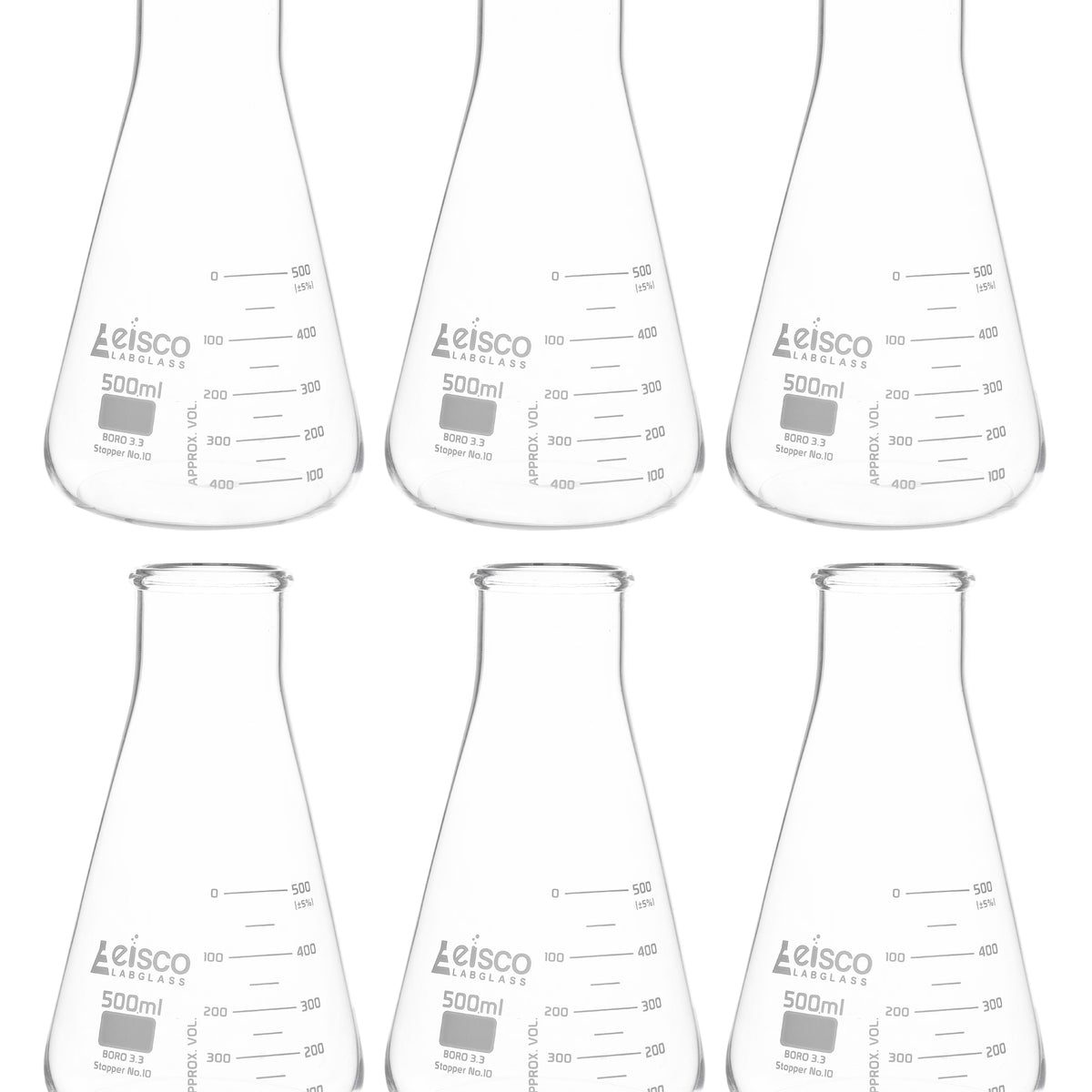 12PK Erlenmeyer Flask, 250mL - Wide Neck - ASTM, Dual Graduated Scale - Borosilicate Glass