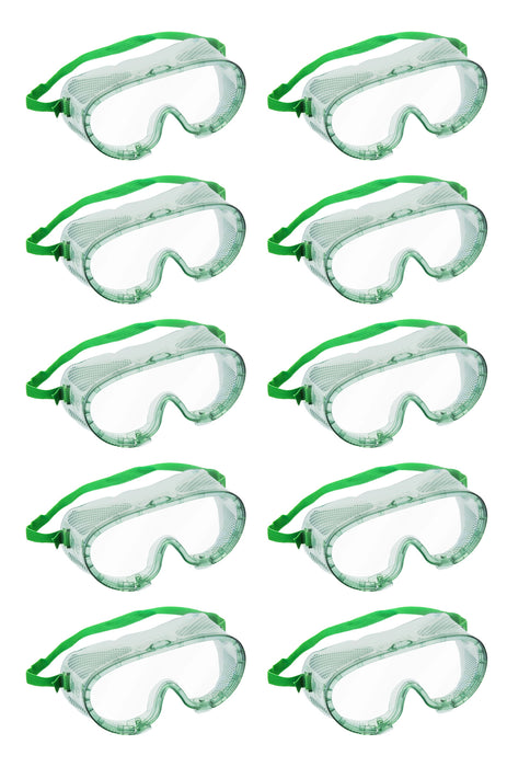 10PK Safety Goggles - Direct Vent, Anti-Fog - Adjustable Fit
