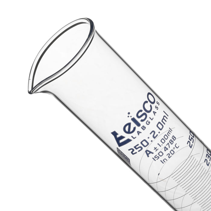 Graduated Cylinder, 250ml - Class A - Blue Graduations, Round Base