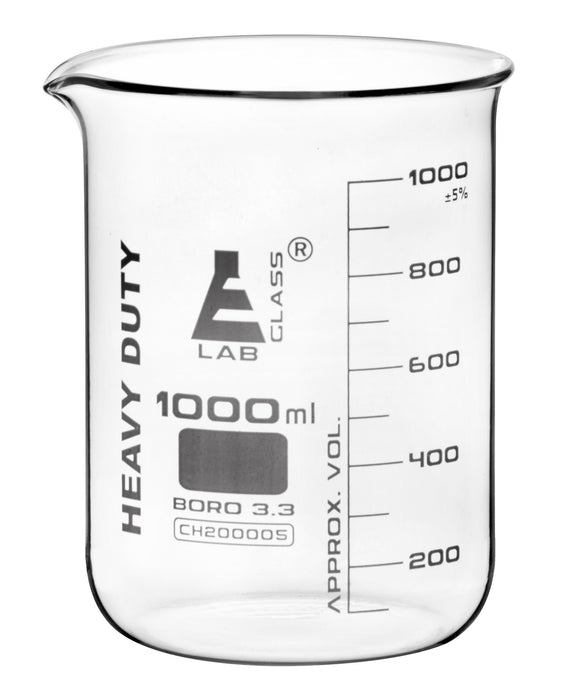 Heavy Duty Beaker, 1000ml - 3.6mm Thick Walls - White Graduations