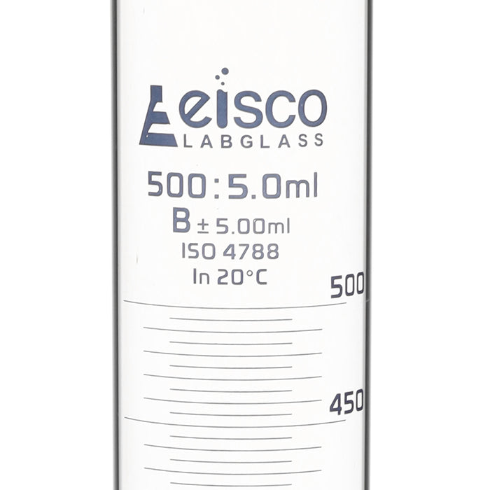 Graduated Cylinder, 500mL - Class B - Hexagonal Base - Blue Graduations - Borosilicate Glass