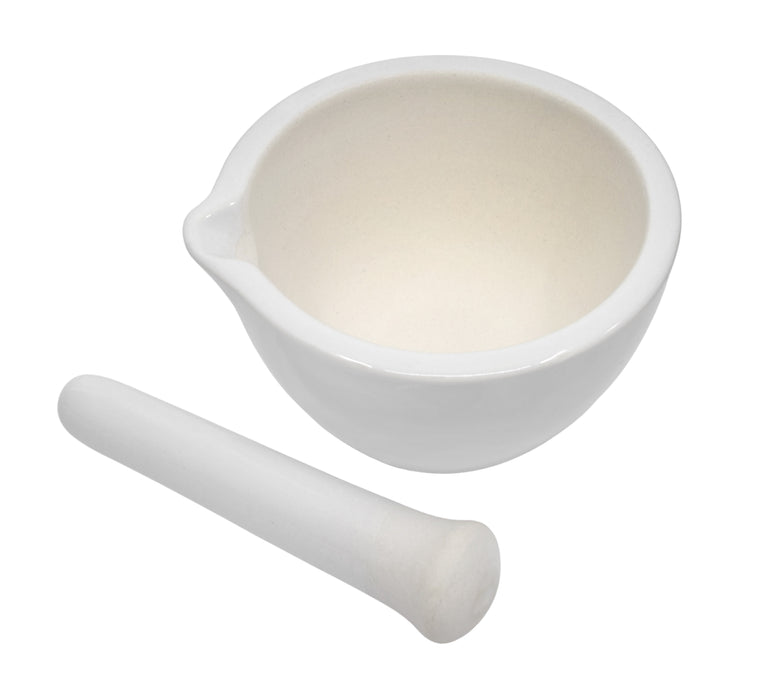 Porcelain Mortar & Pestle Set, 30oz - Heavy Duty Pattern - Unglazed Grinding Surface