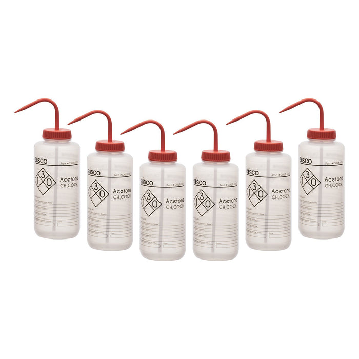 6PK Performance Plastic Wash Bottle, Acetone, 1000 ml - Labeled (1 Color)