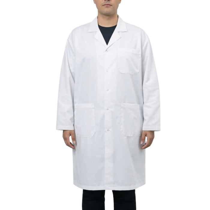 Eisco Adult XL Professional Grade 100% Cotton Lab Coat – Snap Front Laboratory Coat, 3 Pockets, Machine Washable, White