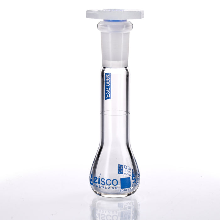 Eisco - Volumetric Flask 5mL Class A ASTM-E288 Compliant Borosilicate Glass with Polypropylene Stopper and Individual Work Certificate