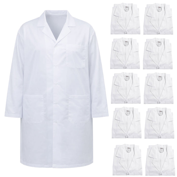 Eisco Adult 2XL Professional Grade Poly-Cotton Lab Coat, 10 Pack – Durable Snap Front Laboratory Coat, 3 Pockets, Machine Washable, White