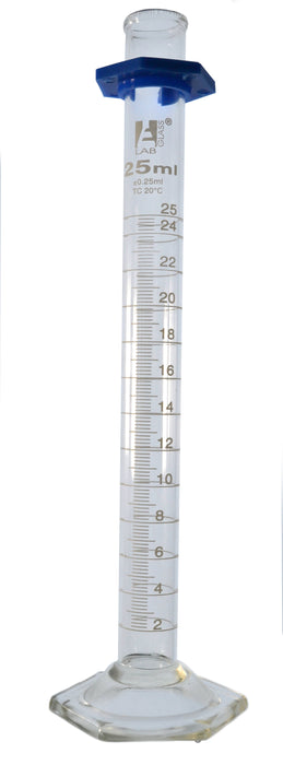 25ml Graduated Cylinder with Guard, Eisco Labs Premium Borosilicate Glass, .5ml Graduations