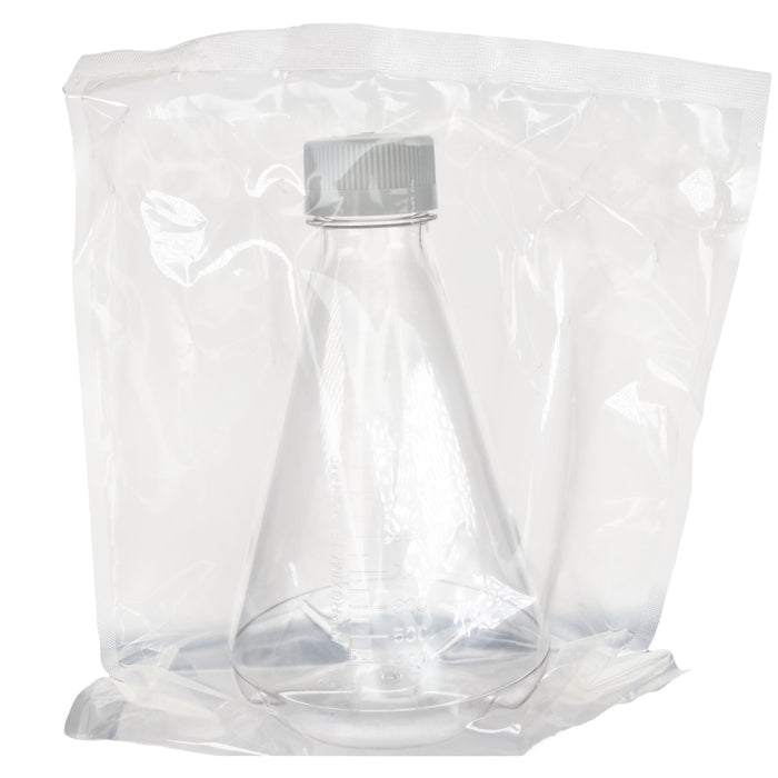 Eisco - Pack of 1, 1L Sterile PETG Erlenmeyer Flask, Vented, Baffled Bottom, Gamma Sterilized, USP Class VI, Lab-Grade, Cell Culture, Mixing, Shaker Compatible