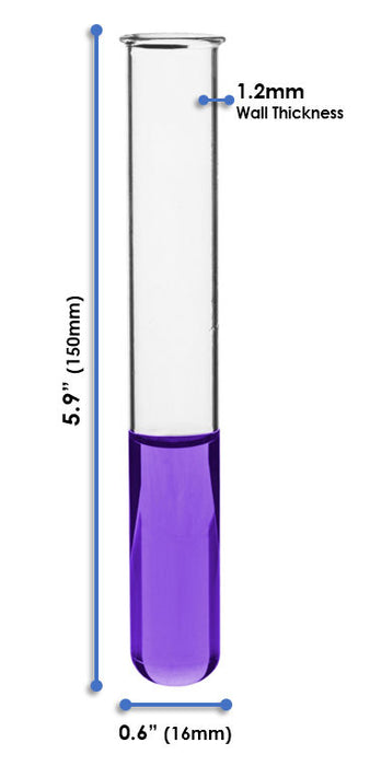 48PK Test Tubes, 20mL, 16x150mm - Rimmed - Light Wall, 1.2mm Thick - Borosilicate 3.3 Glass