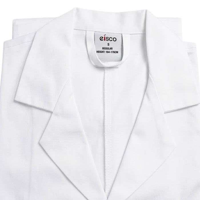 Eisco Adult Small Professional Grade Poly-Cotton Lab Coat with Ribbed Cuffs, 10 Pack – Durable Snap Front Laboratory Coat, 3 Pockets, Machine Washable, White