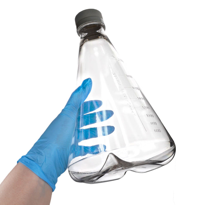 Eisco - Pack of 4, 2L Sterile PETG Erlenmeyer Flasks, Non-Vented, Baffled Bottom, Gamma Sterilized, USP Class VI, Lab-Grade, Chemical Storage, Cell Culture, Mixing
